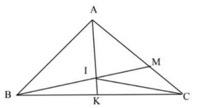  Cho tam giác ABC có diện tích bằng 90 cm2. Trên cạnh AC lấy điểm M sao cho AM = 2 MC. Lấy I là trung điểm của BM. Kéo dài AI cắt BC tại K.  a) Tính diện tích tam giác BMC.  b) Tính tỉ số diện tích hai tam giác ABI và BIC  c) So sánh  (ảnh 1)
