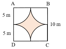 Diện tích phần tô màu trong hình vẽ trên là: 	        	A. 19 m2	B. 21,5 m2	C. 23 m2	D. 20,25 m2 (ảnh 1)