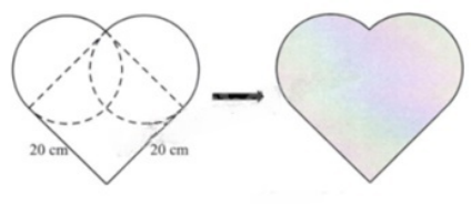 Bạn An vẽ một hình trái tim bằng cách sau: vẽ một hình vuông cạnh 20 cm, sau đó vẽ hai đường tròn có đường kính lần lượt là hai cạnh kể nhau của hình vuông, rồi tô màu (xem hình minh họa dưới đây).  Diện tích hình trái tim đó là (ảnh 1)
