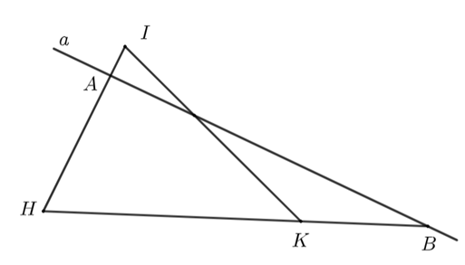 2.1. Hãy vẽ tất cả các trục đối xứng của hình sau:     2.2. a) Vẽ ba điểm \(H,I,K\) không thẳng hàng, sau đó nối \(H\) với \(I\), nối \(I\) với \(K\), nối \(H\) với \(K\). Vẽ đường thẳng \(a\) cắt \(HI\) tại \(A\) (điểm \(A\) không trùng với \(H\) và \(I\))  và cắt đường thẳng \(HK\) tại \(B\) sao cho điểm \(K\) nằm giữa \(H\) và \(B\).  b) Từ hình vẽ câu a), hãy biểu diễn bằng kí hiệu các điểm thuộc và không thuộc đường thẳng \(a\). (ảnh 3)