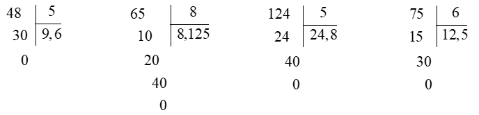 Đặt tính rồi tính: 48 : 5 65 : 8 124 : 5 75 : 6 (ảnh 1)