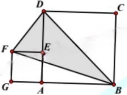  Cho hai hình vuông ABCD và AEFG như hình vẽ bên, biết cạnh của hình vuông ABCD là 12 cm. Tính diện tích tam giác BDF. (ảnh 2)