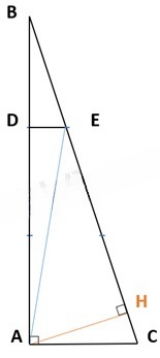 Cho tam giác ABC, có góc vuông ở A. Biết độ dài cạnh AB = 36 cm, AC =  AB.  a) Tính diện tích tam giác ABC.  b) Trên cạnh AB lấy điểm D sao cho AD = AB, trên cạnh BC lấy điểm E sao cho CE = BC. Nối D với E, tính diện tích tứ giác ACED (ảnh 2)