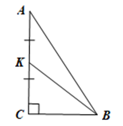 Cho tam giác \(ABC\) vuông có cạnh huyền \(AB = \sqrt {117} \;\;{\rm{cm}}{\rm{,}}\,\,BC = 6\;\;{\rm{cm}}.\) Gọi \(K\) là trung điểm của đoạn thẳng \(AC\). Độ dài \(BK\) là (ảnh 1)