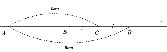 Trên tia \[Ax\] lấy hai điểm \[B\] và \[C\] sao cho \[AB = 8{\rm{ cm}}{\rm{, }}AC = 6{\rm{ cm}}{\rm{.}}\] a) Tính độ dài đoạn thẳng \[BC.\] b) Trên tia đối của tia \[CB\] lấy điểm \[E\] sao cho \[C\] là trung điểm của \[BE.\] Chứng minh \[E\] là trung điểm của đoạn \[AB.\] (ảnh 1)
