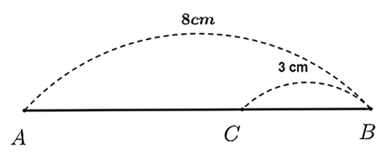 a) Cho ba điểm \(A,B,C\) không thẳng hàng, kẻ các đường thẳng đi qua hai trong ba điểm đó. Kể tên các đường thẳng đó và xác định giao điểm của các cặp đường thẳng. b) Cho đoạn thẳng \(AB = 8{\rm{ cm}}{\rm{.}}\) Điểm \(C\) nằm giữa hai điểm \(A\) và \(B\) sao cho \(CB = 3{\rm{ cm}}{\rm{.}}\) So sánh độ dài cạnh \(AC\) và \(BC.\) (ảnh 2)