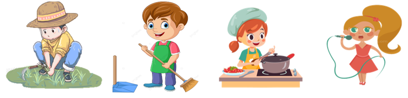 Quan sát bức tranh dưới đây và viết tên các động từ chỉ hoạt động trong những bức tranh sau: (ảnh 1)