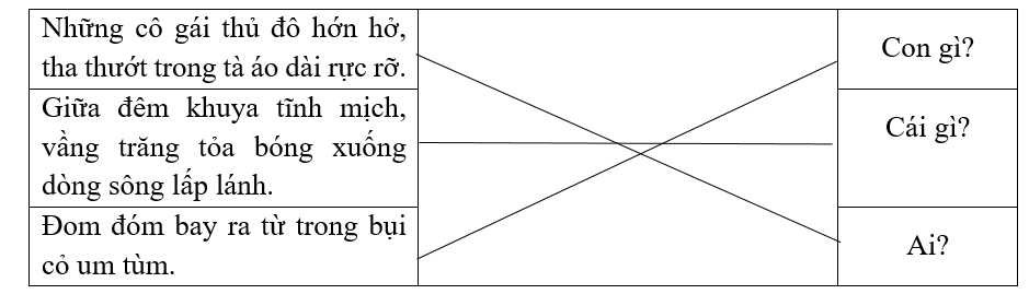 Nối các câu có chủ ngữ trả lời câu hỏi phù hợp. (ảnh 1)