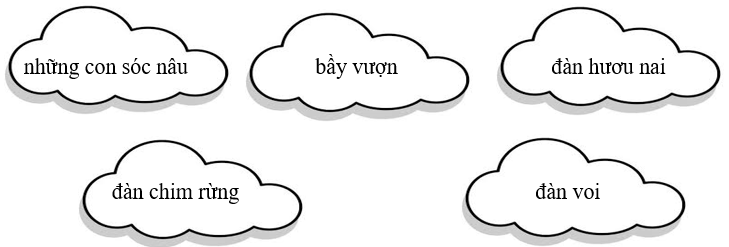Em hãy tô màu vào tên những con vật được ông kể lại cho các bạn nhỏ nghe trên đường về. (ảnh 1)