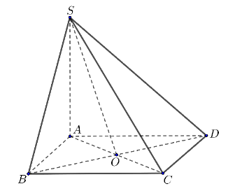 Cho hình chóp S.ABCD có SA ^ (ABCD) và đáy ABCD là hình vuông tâm O. Góc giữa (SBD) và (ABCD) là  	 (ảnh 1)
