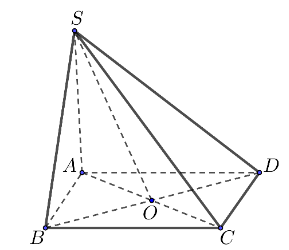 Cho hình chóp S.ABCD với đáy ABCD là hình vuông cạnh 2a, \(SA = a\sqrt 6 \) và vuông góc với đáy. Số đo của góc nhị diện [S, BD, A].  	 (ảnh 1)