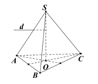 Cho hình chóp tam giác đều S.ABC. Gọi O là trọng tâm của DABC. Đường thẳng d ^ SO (d Ë (ABC)). Khi đó:  	 (ảnh 1)