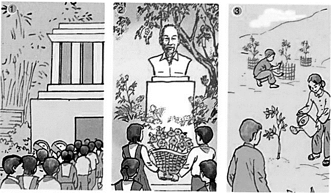 Quan sát tranh và ghi lại hoạt động trong mỗi tranh bằng một câu. (ảnh 1)