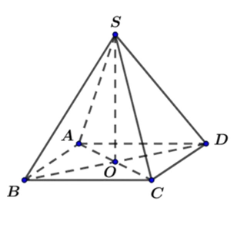 Cho hình chóp tứ giác đều S.ABCD có O là tâm của đáy ABCD. Khẳng định nào sau đây sai?  (ảnh 1)