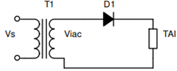 Cho sơ đồ chỉnh lưu 1 pha nửa chu kỳ dùng diode như vẽ. Điện áp xoay chiều phía thứ cấp MBA là viac = 220\[\sqrt 2 \]sin100πt (V) tải thuần trở R = 10Ω, giá trị dòng điện chỉnh lưu trung bình (ảnh 1)