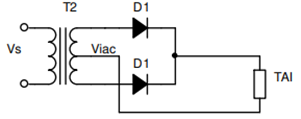 Cho sơ đồ chỉnh lưu 1 pha nửa chu kỳ dùng diode như vẽ. Điện áp xoay chiều phía thứ cấp MBA là viac = 220\[\sqrt 2 \]sin100πt (V). Tải trở thuần R = 200Ω, giá trị dòng điện chỉnh lưu trung bì (ảnh 1)
