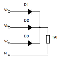 Cho sơ đồ chỉnh lưu hình tia 3 pha dùng diode như hình vẽ. Giá trị biên độ điện áp pha xoay chiều phía thứ cấp MBA là U2m = 220 V, tải thuần trở. Giá trị trung bình của điện áp chỉnh là: (D) (ảnh 1)