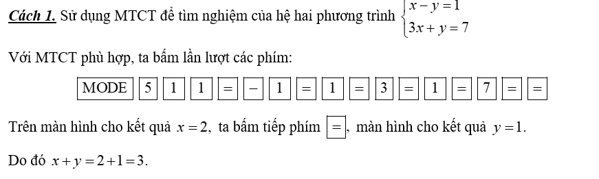 Cho hệ phương trình { x − y = 1 3 x + y = 7 có nghiệm ( x ; y ) . Tính tổng x + y . (ảnh 1)