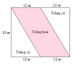 (1,0 điểm) Một mảnh đất hình chữ nhật có chiều dài là 24 m và chiều rộng là 20 m. Người ta chia mảnh đất thành hai khu, một khu trồng hoa và một khu trồng cỏ. Hoa sẽ trồng trong khu vực hình  (ảnh 1)
