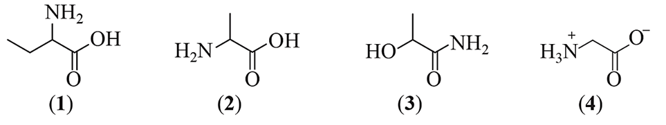 Cho công thức cấu tạo của các hợp chất sau:  Những chất nào không phải là α-amino acid? (ảnh 1)