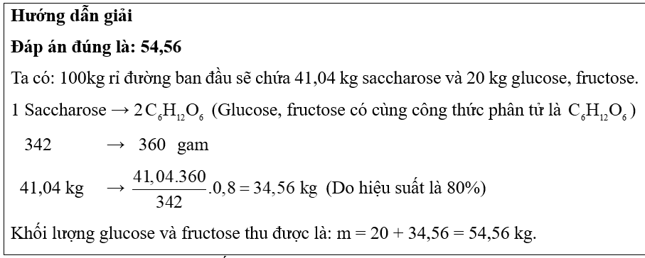 Rỉ đường là sản phẩm phụ của quá trình tinh chế đường. Một loại rỉ đường chứa 41,04% saccharose, 20% hỗn hợp glucose và fructose (về khối lượng), còn lại là tạp chất trơ. Khi thủy phân 100 k (ảnh 1)