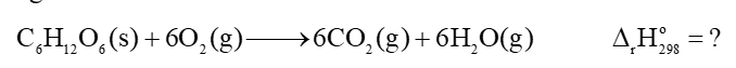 Trong quá trình hô hấp, glucose phản ứng với oxygen tạo thành carbon dioxide và nước, giải phóng năng lượng cung cấp cho các hoạt động của cơ thể theo phương trình phản ứng:\(\)Cho enthalpy t (ảnh 1)