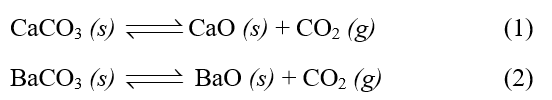 Xét các phản ứng phân hủy sau:CaCO3 (s) CaO (s) + CO2 (g)(1)BaCO3 (s) BaO (s) + CO2 (g)(2)Biến thiên enthalpy chuẩn (\({{\rm{\Delta }}_{\rm{r}}}{\rm{H}}_{{\rm{298}}}^{\rm{0}}\)) của phản ứng  (ảnh 1)