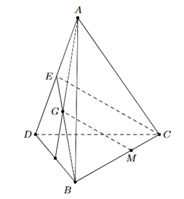 Cho tứ diện ABCD. Gọi G là trọng tâm tam giác ABD. M là điểm trên cạnh BC sao cho MB = 2MC. Khi đó đường thẳng MG song song với mặt phẳng nào dưới đây? (ảnh 1)