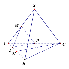 Cho hình chóp S.ABC. Gọi M, N, P lần lượt là trung điểm của SA, AB, AC, I là điểm trên cạnh AB thỏa mãn AB = 4AI. Mặt phẳng (MPI) song song với mặt phẳng nào sau đây? (ảnh 1)