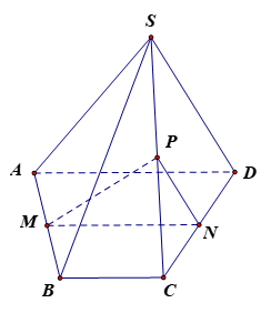 Cho hình chóp S.ABCD có đáy ABCD là hình thang, biết MA = MB, CD = 2ND và P là trung điểm của SC. Mặt phẳng (MNP) song song với mặt phẳng nào sau đây? (ảnh 1)