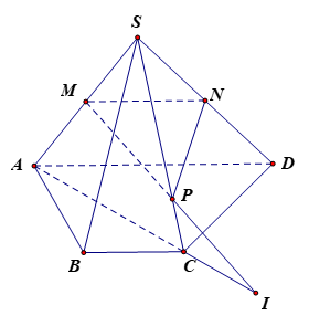 Cho hình chóp S.ABCD có đáy ABCD là hình thang (với AD // BC). Gọi M, N là trung điểm của SA, SD; P là điểm trên cạnh SC sao cho SP = 3PC và I = MP AC.a) Giao tuyến của mặt phẳng (MNP) và (A (ảnh 1)
