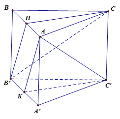 Cho hình lăng trụ ABC.A'B'C'. Gọi K là trung điểm của A'B'. Mặt phẳng (AKC') song song với đường thẳng nào sau đây? (ảnh 1)