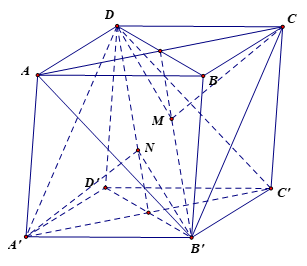 Cho hình hộp ABCD.A'B'C'D'. Gọi M, N lần lượt là trọng tâm tam giác B'AC và DA'C'.a) A'C' // (ABCD).b) AB' // (CDD').c) (B'AC) // (DA'C').d) (NA'B') cắt (MDC). (ảnh 1)