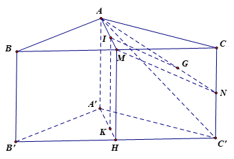 Cho hình lăng trụ tam giác ABC.A'B'C' có I, K, G lần lượt là trọng tâm các tam giác ABC, A'B'C', ACC'.a) BB' // (ACC'A').b) (ABC) // (A'B'C').c) IG cắt (BCC'B').d) (IKG) // (BCC'B'). (ảnh 1)