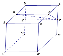 Cho hình lăng trụ ABCD.A'B'C'D' có hai đáy là các hình bình hành. Các điểm M, N, P lần lượt là trung điểm của cạnh AD, BC, CC' (tham khảo hình vẽ). Xét các khẳng định sau:a) Mặt phẳng (MNP) c (ảnh 2)