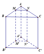 Cho hình lăng trụ ABC.A'B'C'. Gọi M, N lần lượt là các điểm thuộc cạnh AB, AC sao cho \(\frac{{AM}}{{AB}} = \frac{{AN}}{{AC}} = \frac{1}{3}\). Hình chiếu song song của đoạn thẳng MN theo phươ (ảnh 1)