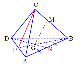 Cho tứ diện ABCD, G là trọng tâm ABD và M là điểm trên cạnh BC sao cho BM = 2MC. Đường thẳng MG song song với mặt phẳng (ảnh 1)