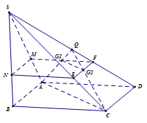 Trong không gian cho hình chóp S.ABCD, có đáy ABCD là hình bình hành. Gọi G1; G2 lần lượt là trọng tâm của các tam giác SAD, SCD. Khi đó:a) Đường thẳng G1G2 và AC có một điểm chung.b) Giao tu (ảnh 1)