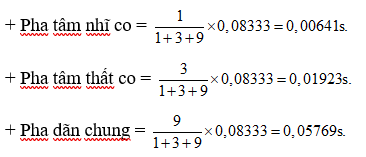 Nhịp tim của chuột là 720 lần/phút. Giả sử thời gian của các pha trong chu kì tim lần lượt chiếm tỉ lệ là: 1 : 3 : 9. Thời gian tâm nhĩ và tâm thất nghỉ ngơi lần lượt là bao nhiêu? (ảnh 1)