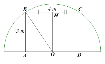      1. Trong mặt phẳng tọa độ \(Oxy,\) cho điểm \(A\left( {2;\,\,3} \right).\) Thực hiện phép quay \(90^\circ \) ngược chiều kim đồng hồ quanh gốc tọa độ. Xác định tọa độ của điểm \(A\) sau khi quay.       2. Người ta muốn dựng khung cổng hình chữ nhật rộng \(4{\rm{\;m}}\) và cao \(3{\rm{\;m}}{\rm{,}}\) bên ngoài được bao bởi một khung thép dạng nửa đường tròn.  Tính chiều dài (đơn vị mét) của đoạn thép làm khung nửa đường tròn đó. (ảnh 3)