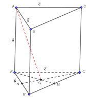 (Đúng hay sai) Cho hình lăng trụ ABC.A'B'C'. Đặt a = AA', b = AB, c = AC. Gọi G' là trọng tâm của tam giác A'B'C'. Vectơ bằng (ảnh 1)