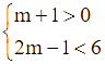 Cho 2 tập hợp A = [m + 1; 2m - 1], B = (0;6) (ảnh 1)