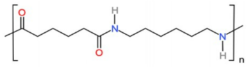 Polymer X có tính dai, bền, mềm mại, óng mượt, ít thấm nước, giặt mau khô. Polymer X dùng để dệt vải may mặc, vải lót săm lốp xe, dệt bít tất, bện làm dây cáp, dây dù, đan lưới, … Cấu tạo một đoạn mạch polymer X như sau:  a. X có tên là tơ nylon-6,6.  b. Các loại vải làm từ polymer X có thể giặt trong nước có độ kiềm cao.  c. X được điều chế từ hexamethylenediamine và adipic acid bằng phản ứng trùng hợp.  d. Các nhóm amide trong nylon-6,6 có khả năng tạo liên kết hydrogen giữa các chuỗi polymer, giúp tăng cường các tính chất cơ học cho nylon-6,6. (ảnh 1)