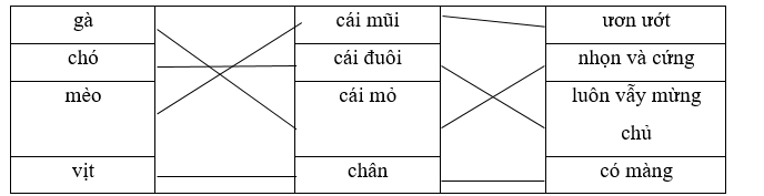 Nối các con vật sau với những từ chỉ đặc điểm từng bộ phận của chúng sao cho phù hợp: (ảnh 1)