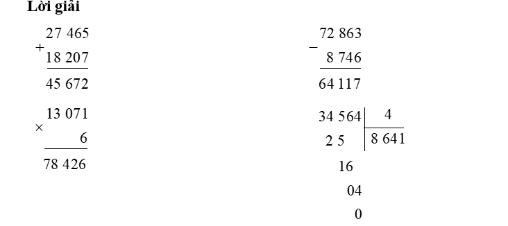 Đặt tính rồi tính:  a) 27 465 + 18 207 (ảnh 1)