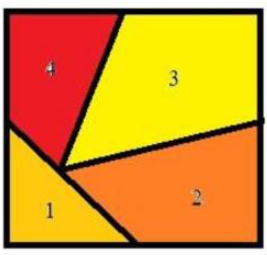 Cho mảnh giấy hình vuông cạnh 4 cm cắt rồi ghép các hình 1, 2, 3, 4 thành một tam giác. (hình dưới). (ảnh 1)