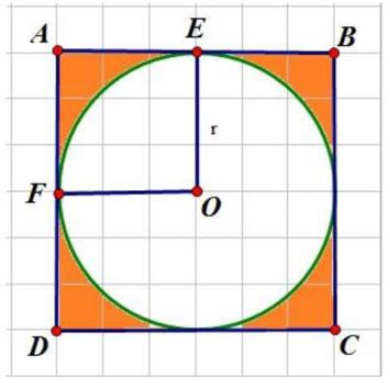 Cho hình tròn tâm O và hình vuông ABCD có đường chéo AC = 12cm. Tính diện tích phần tô màu. (ảnh 2)