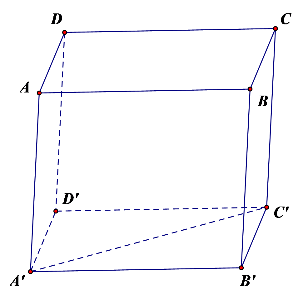 Cho hình lập phương ABCD.A'B'C'D'. Góc giữa hai đường thẳng AB và A'C' bằng  	 (ảnh 1)