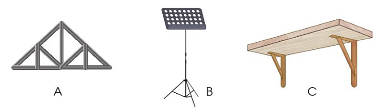 Chỉ ra hình ảnh của hình tam giác em nhìn thấy ở mỗi hình sau: (ảnh 1)