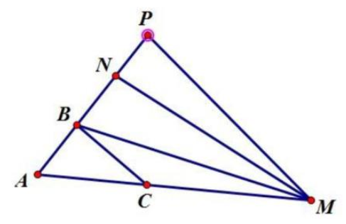 Trong hình bên, A là đỉnh của các hình tam giác nào? Hãy nêu các hình tam giác đó? (ảnh 1)